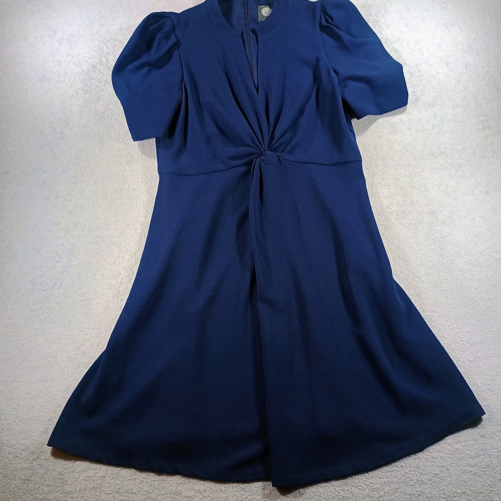 Vince Camuto Womens Twist Front Puff Sleeve Dress Navy Blue 10 VC2-3829